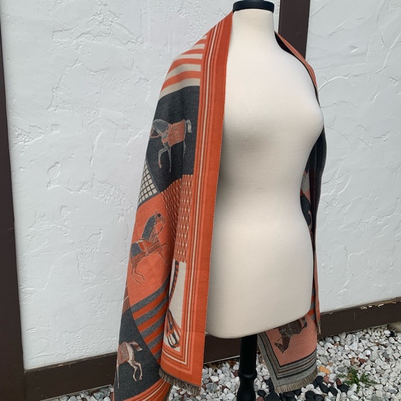 Reversible New Cashmere Western Horse Scarf Shawl Pashmina Wrap - Picture 8 of 16